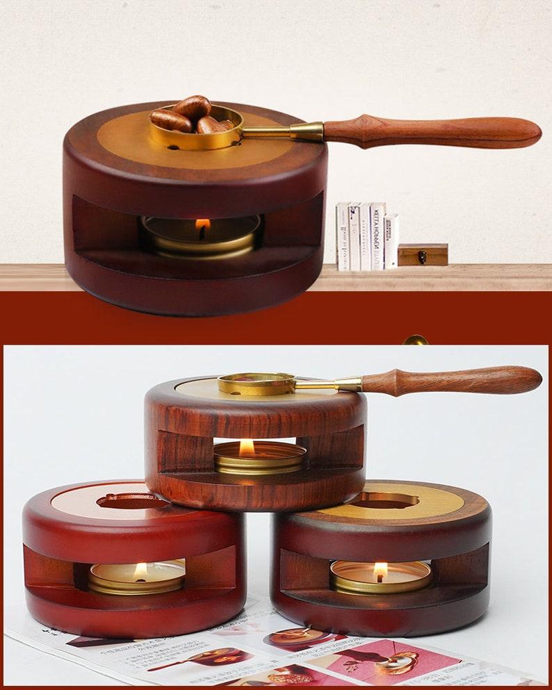 Wooden Wax Sealing Melting Stove, Wax Melting Furnace Tool Set, Wax Melter, Wax Melting Pot, Brass Wax Melting Spoon, Candle. - wreathloveco