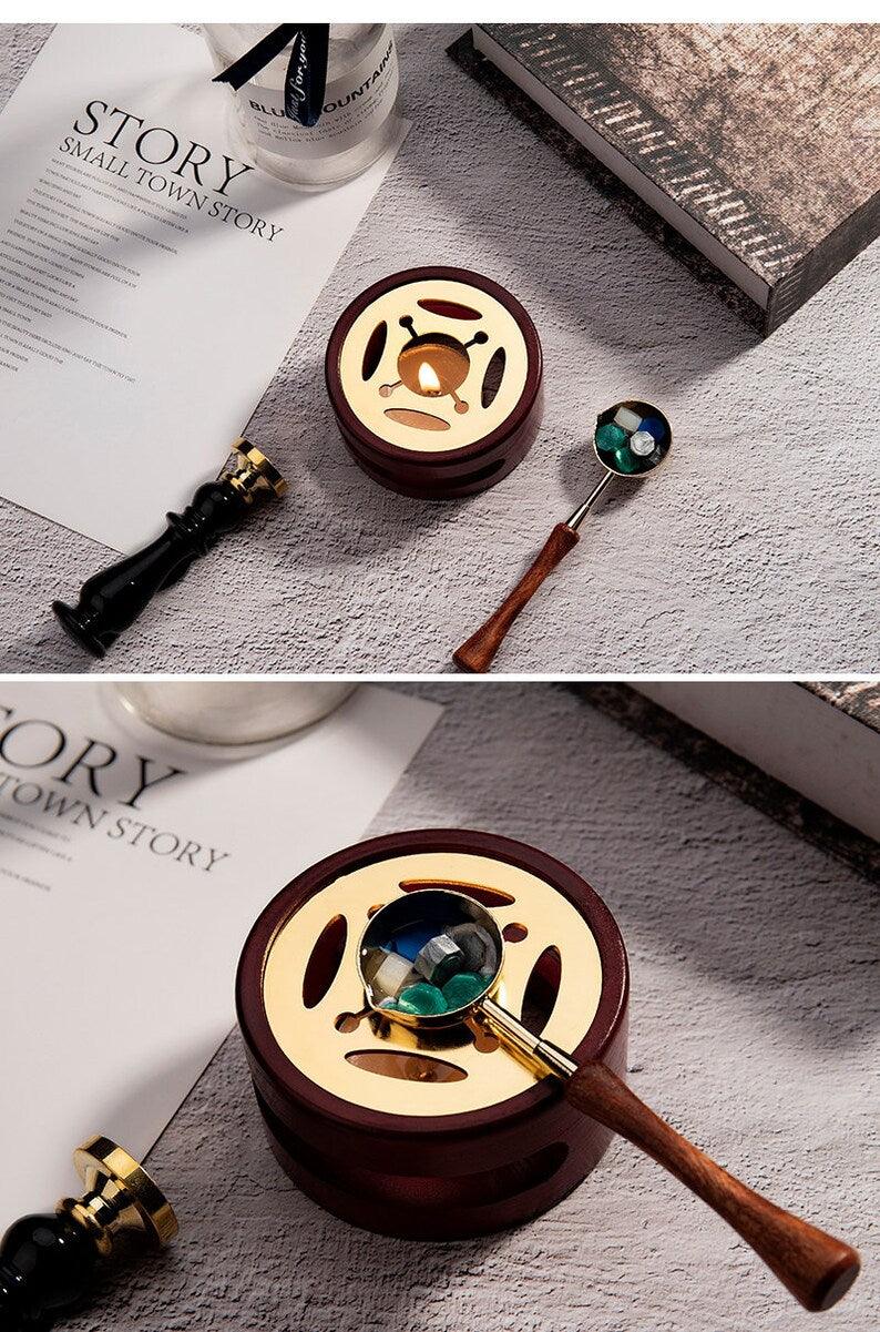 Beech Wax Sealing Melting Stove, Wax Melting Furnace Tool Set, Wax Melter, Wax Melting Pot, Brass Wax Melting Spoon. - wreathloveco