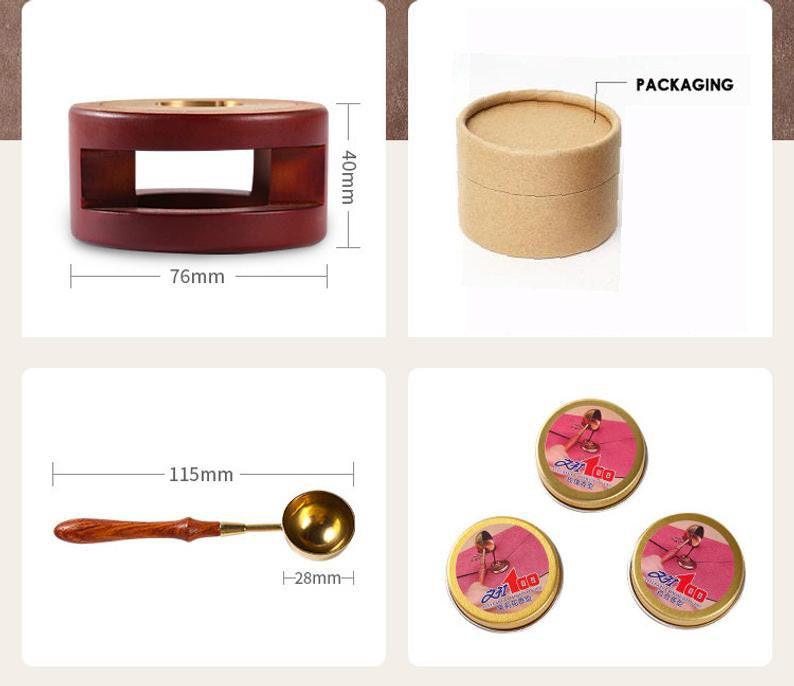 Wooden Wax Sealing Melting Stove, Wax Melting Furnace Tool Set, Wax Melter, Wax Melting Pot, Brass Wax Melting Spoon, Candle. - wreathloveco