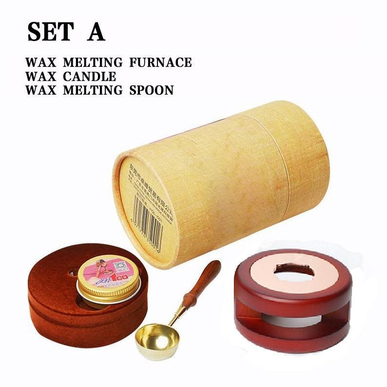 Wooden Wax Sealing Melting Stove, Wax Melting Furnace Tool Set, Wax Melter, Wax Melting Pot, Brass Wax Melting Spoon, Candle. - wreathloveco