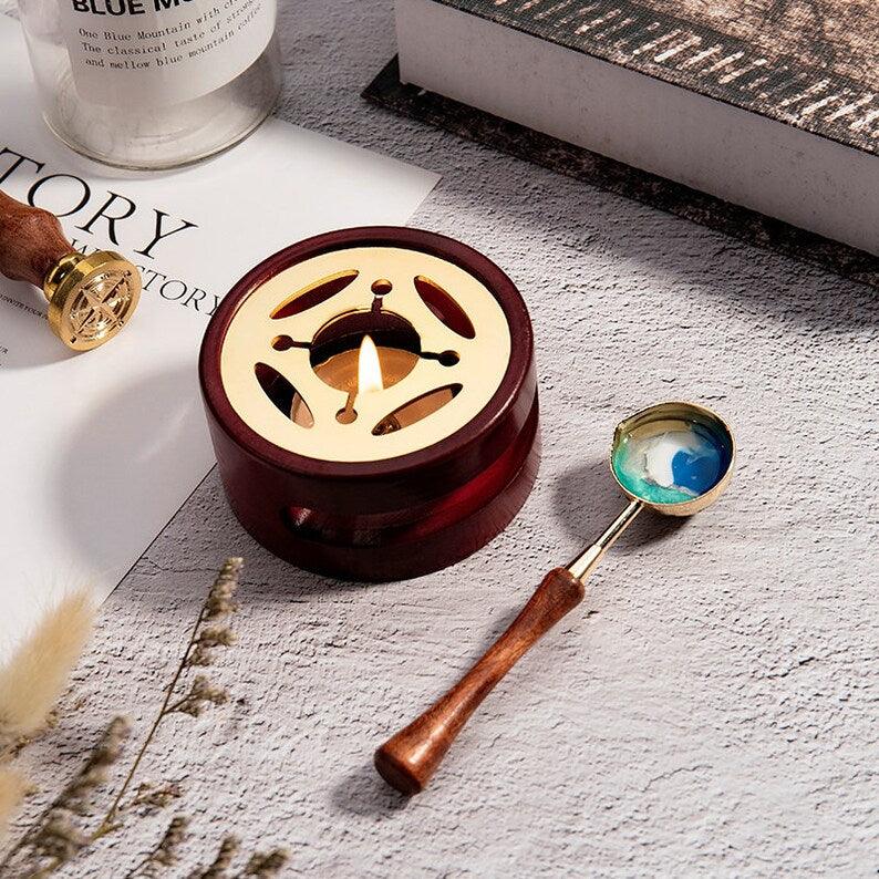 Beech Wax Sealing Melting Stove, Wax Melting Furnace Tool Set, Wax Melter, Wax Melting Pot, Brass Wax Melting Spoon. - wreathloveco