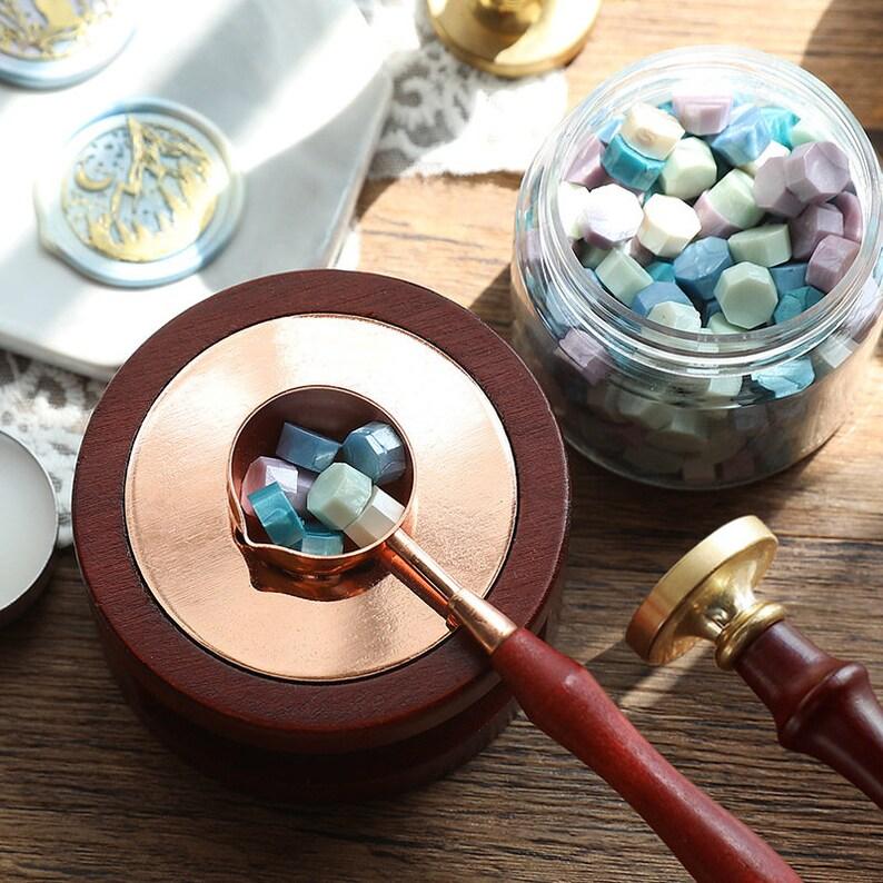 Beech Wax Sealing Melting Stove, Wax Melting Furnace Tool Set, Wax Melter, Wax Melting Pot, Brass Wax Melting Spoon. - wreathloveco