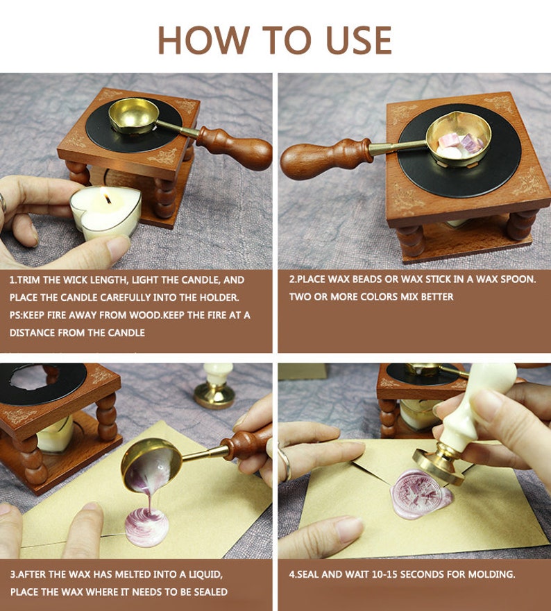 Beech Wax Sealing Melting Stove, Wax Melting Furnace Tool Set, Wax Melter, Wax Melting Pot, Brass Wax Melting Spoon. - Image 7